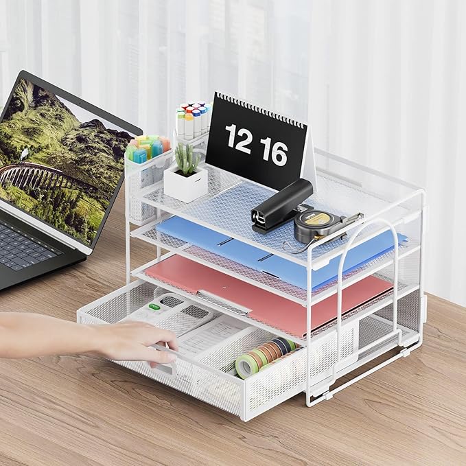 Marbrasse Desk Organizer and Accessories4-Tier Paper File Letter Tray - Image 4