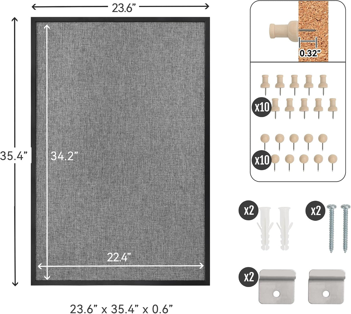 SELEAD Double-Sided Linen and Cork Bulletin Board (36"x24", Grey)