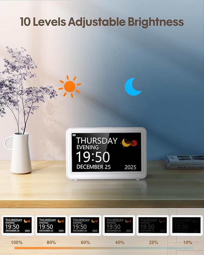 Digital Clock with Date and Day of Week, Dementia Clocks Battery Operated Alarm - Image 7
