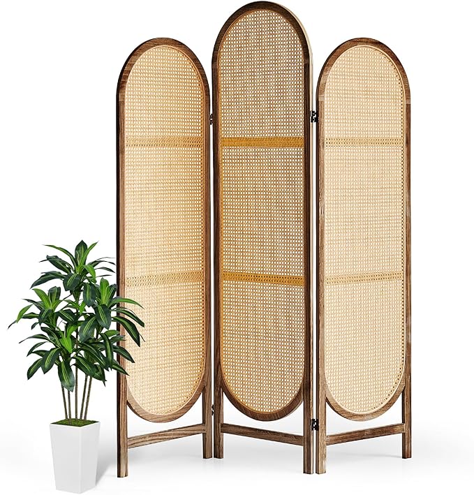 Asnefeli Wood Room Divider 3 Panels, Folding Rattan Room Divider Wall, Unique by AsNefeli