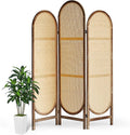 Asnefeli Wood Room Divider 3 Panels, Folding Rattan Room Divider Wall, Unique by AsNefeli