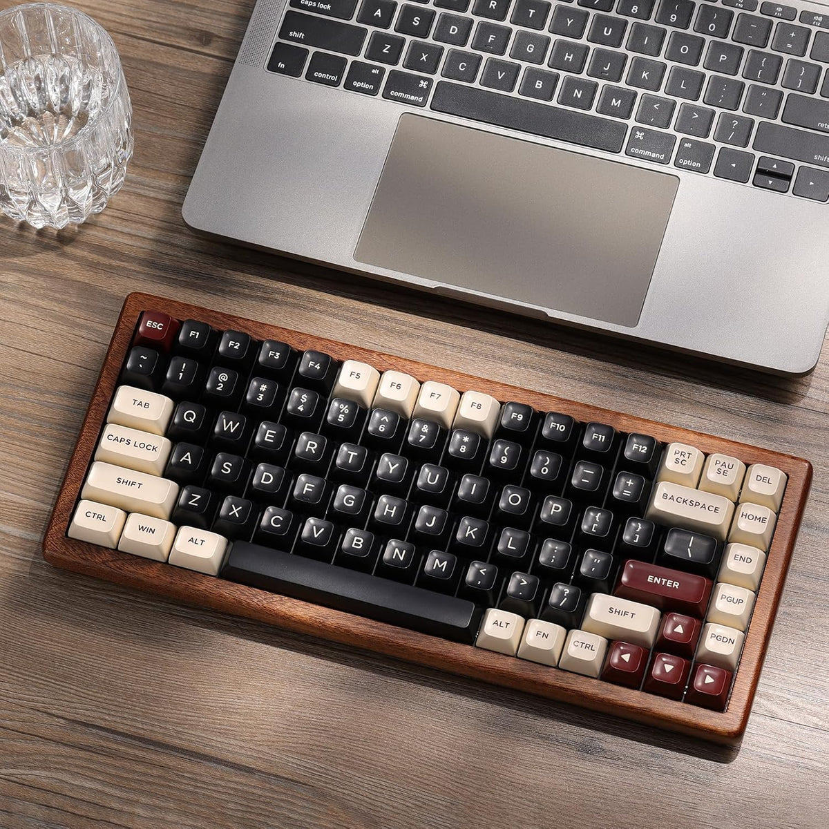 GLENCREAG WK84 USB-C Wired Wooden Mechanical Keyboard, 75% Layout 84 Keys, RG...