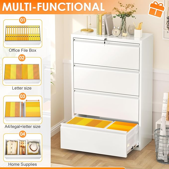 INTERGREAT 4 Drawer File Cabinet, Lateral File Cabinet - Image 5