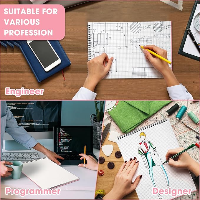 Engrowtic 1 Pack Top Spiral Graph Paper Notebooks 8.7 X11.4 Inch A4 Grid Paper - Image 4