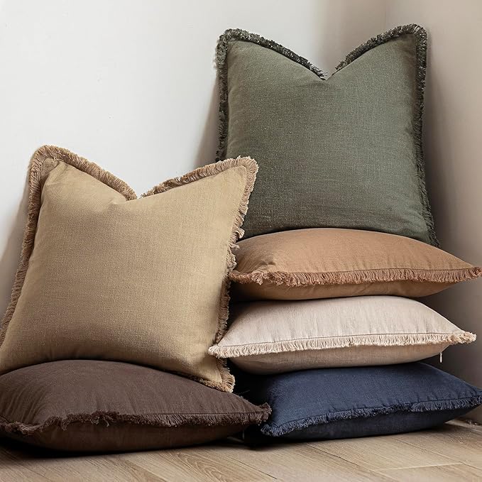 Foindtower Set of 2 Decorative Linen Fringe Lumbar Throw Pillow Covers - Image 6