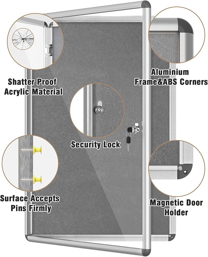 Mifuro 36"x24" Enclosed Bulletin Board, Lockable Weather-Resistant Aluminum - Image 3