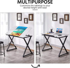 Yaheetech Height Adjustable Drafting Table, Tilting Art Desk, White | Sturdy powder-coated steel X-frame holds an MDF top tilting 0-30° and adjusting 30-41in tall for drawing, crafts and puzzles.