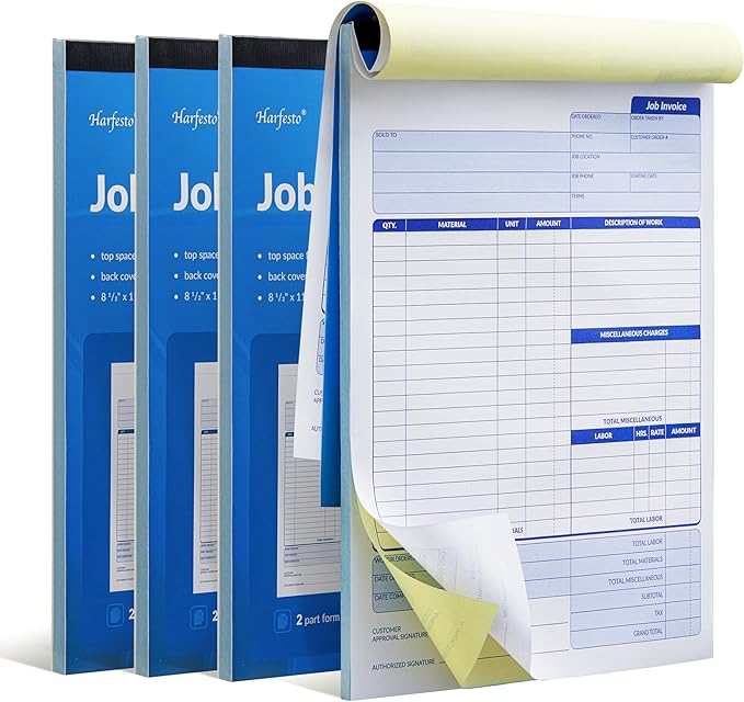 Harfesto Job Work Order Forms, Large Size Contractor Invoice Book 8-1/2" x by Harfesto