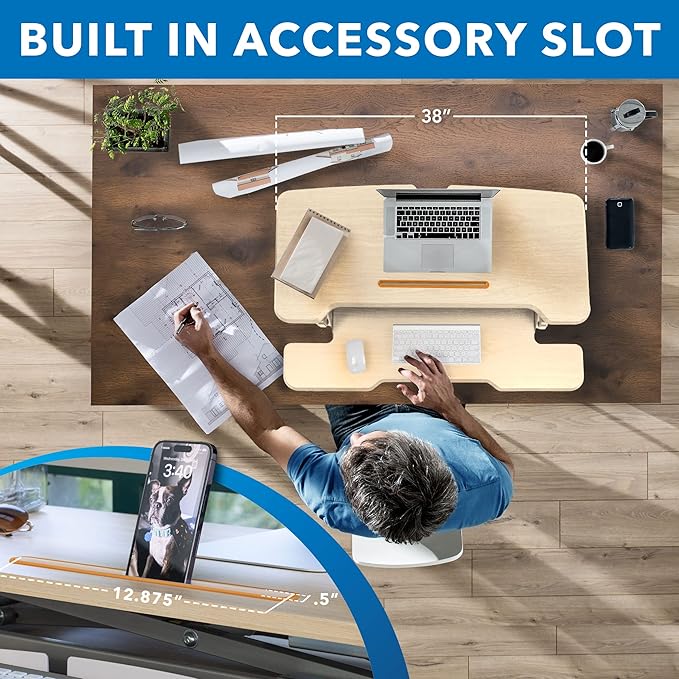 Mount-It! Height Adjustable Standing Desk Converter, 38” Wide, Desk Riser - Image 7