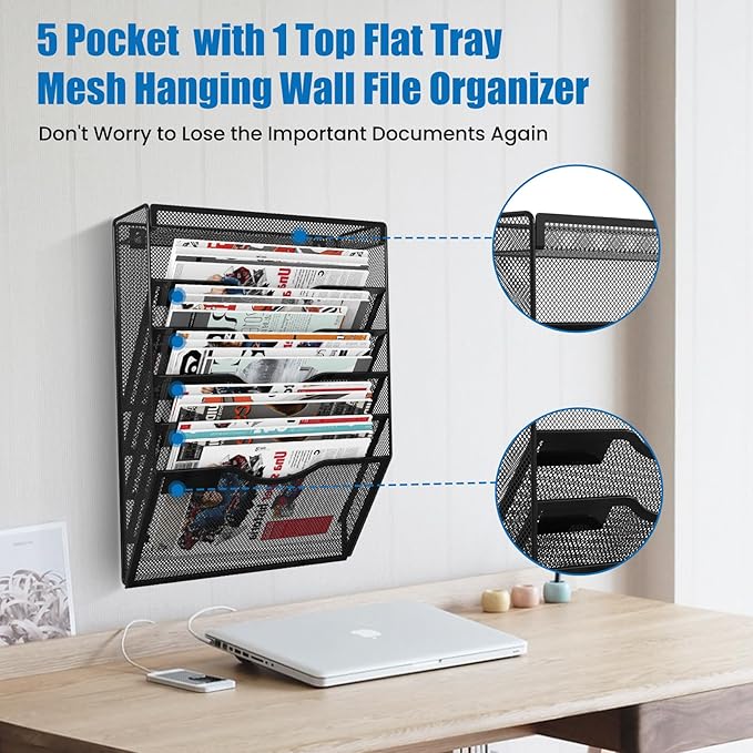 KZWKRG 6 Tier Wall File Organizer Hanging Vertical File Organizer, Wall Mounted - Image 5