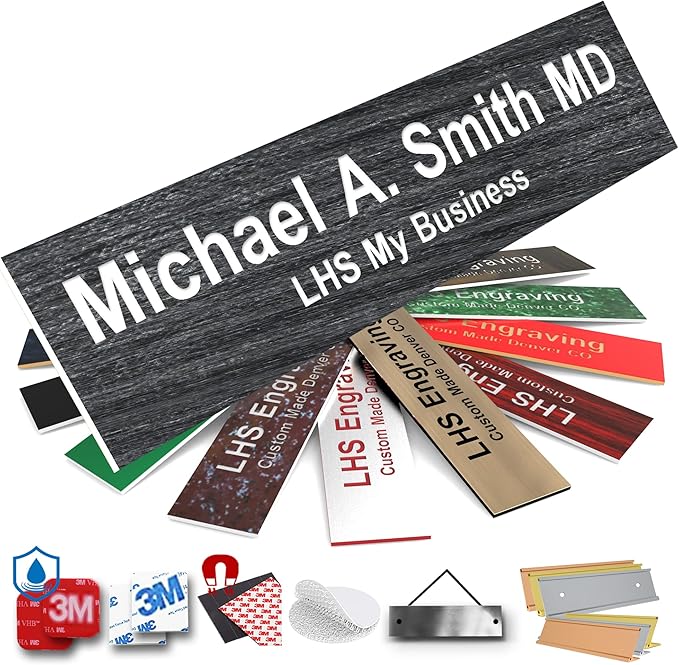 Door Name Plate Personalized for Office Ash Plastic Name Plate White Letters by LHS+My+Business