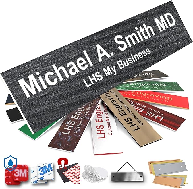 Door Name Plate Personalized for Office Ash Plastic Name Plate White Letters by LHS+My+Business