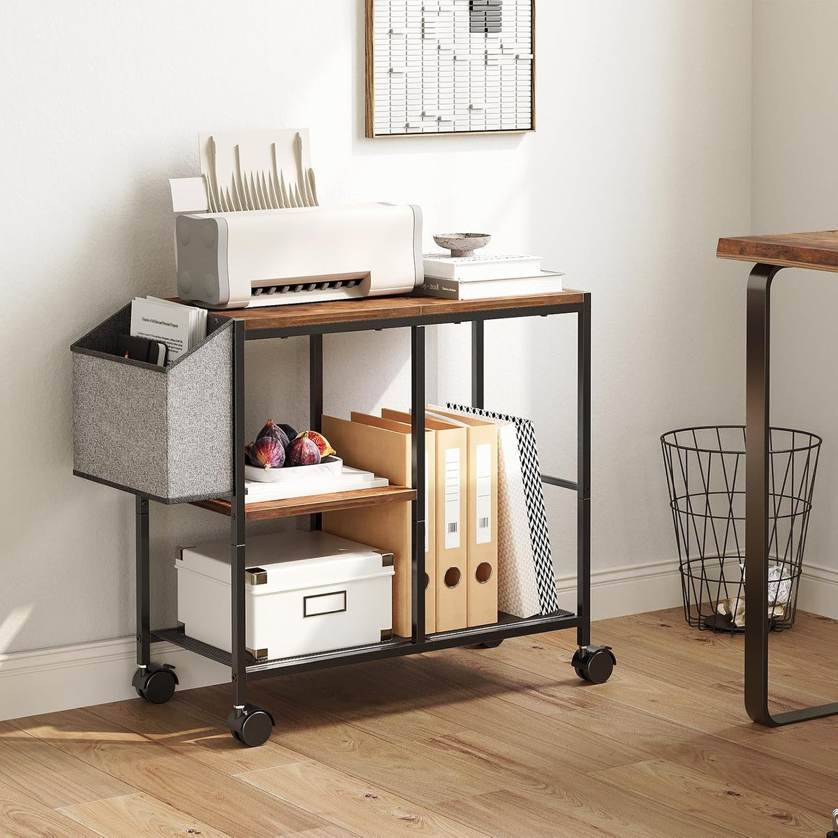 MAHANCRIS Printer Stand with Storage Bag, 3-Tier Mobile Under Desk Printer Ca...