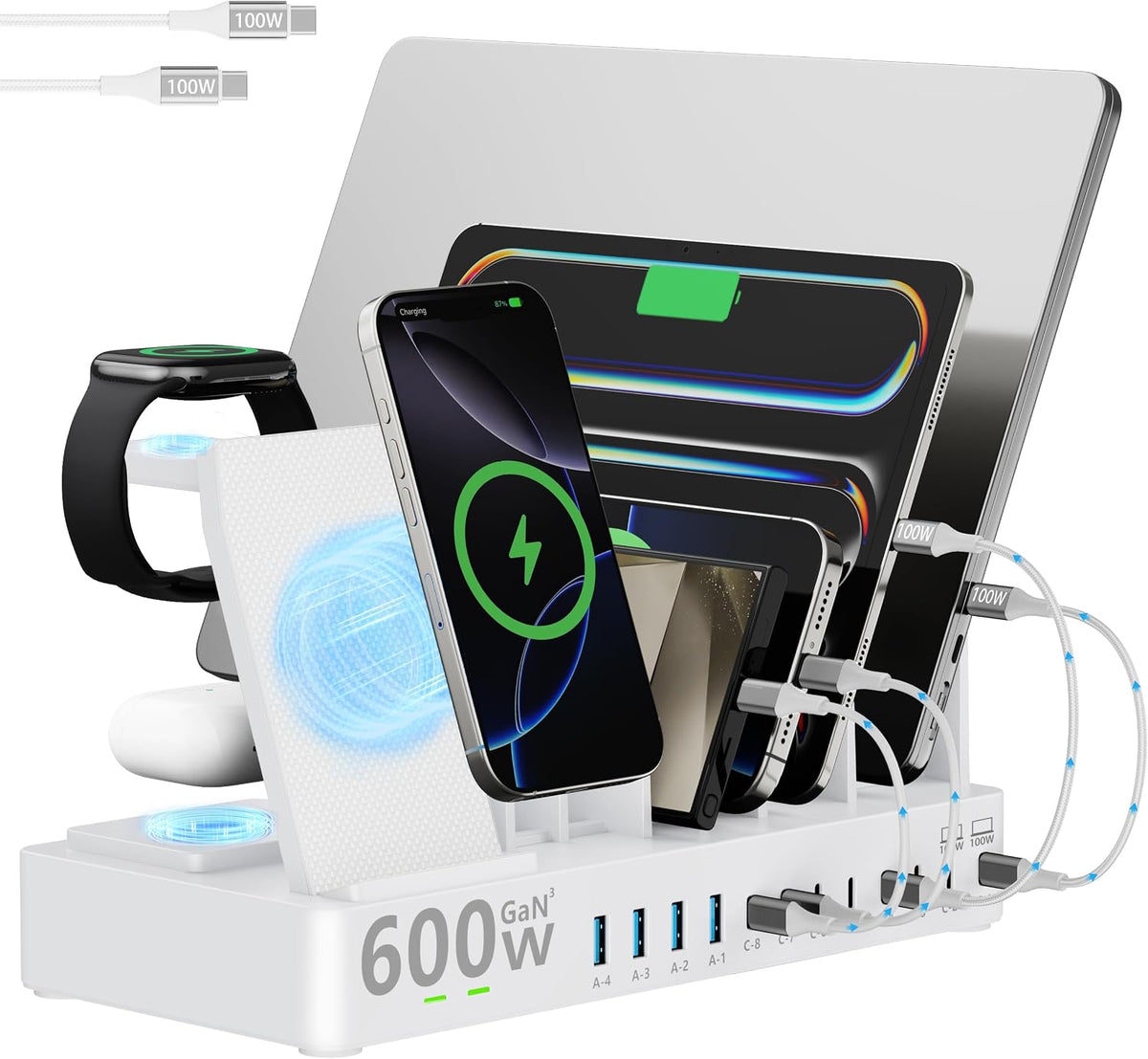 600w Charging Station for Multiple Devices, 15 in 1 Wireless Charger