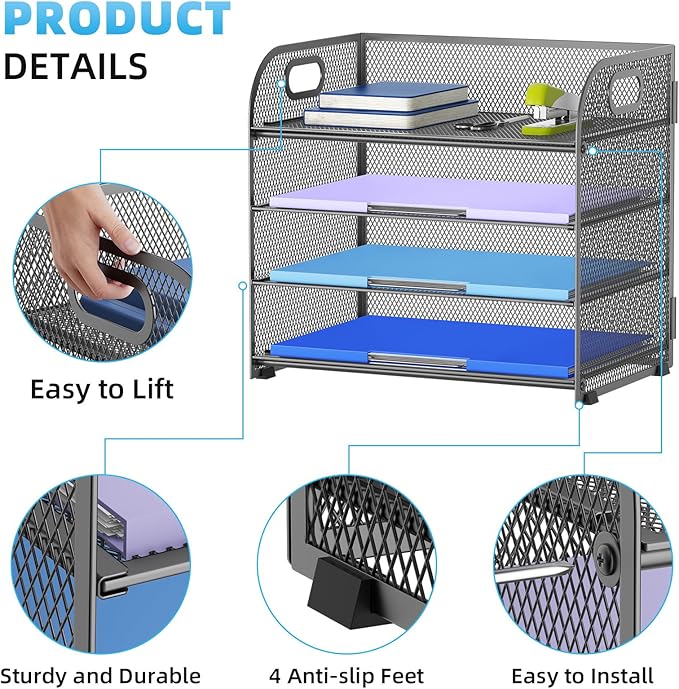 Marbrasse 4 Tier Paper Organizer Letter Tray - Image 4