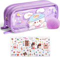 UINSUE Cute Pen case Adorable Bunny Transparent 3-Layer Large Capacity Pencil by Unknown