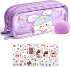 UINSUE Cute Pen case Adorable Bunny Transparent 3-Layer Large Capacity Pencil by Unknown