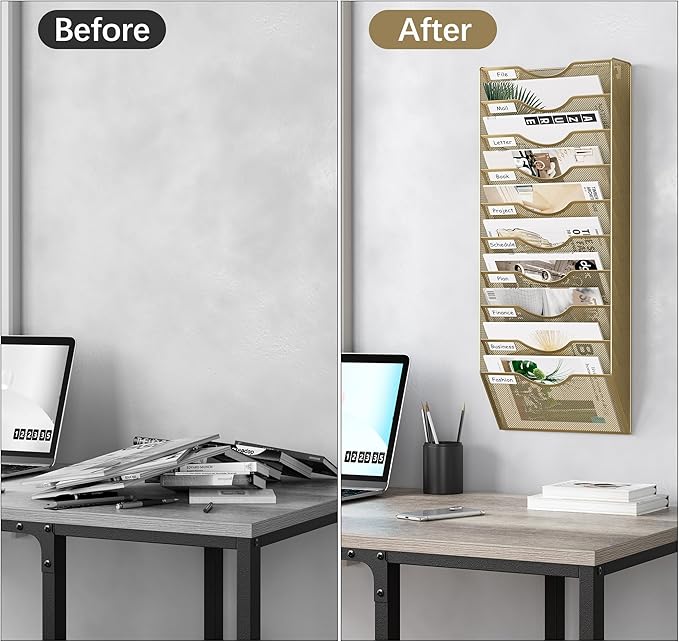 EasyPAG 10 Pocket Mesh Wall File Organizer, Hanging Paper Folder Holder - Image 5