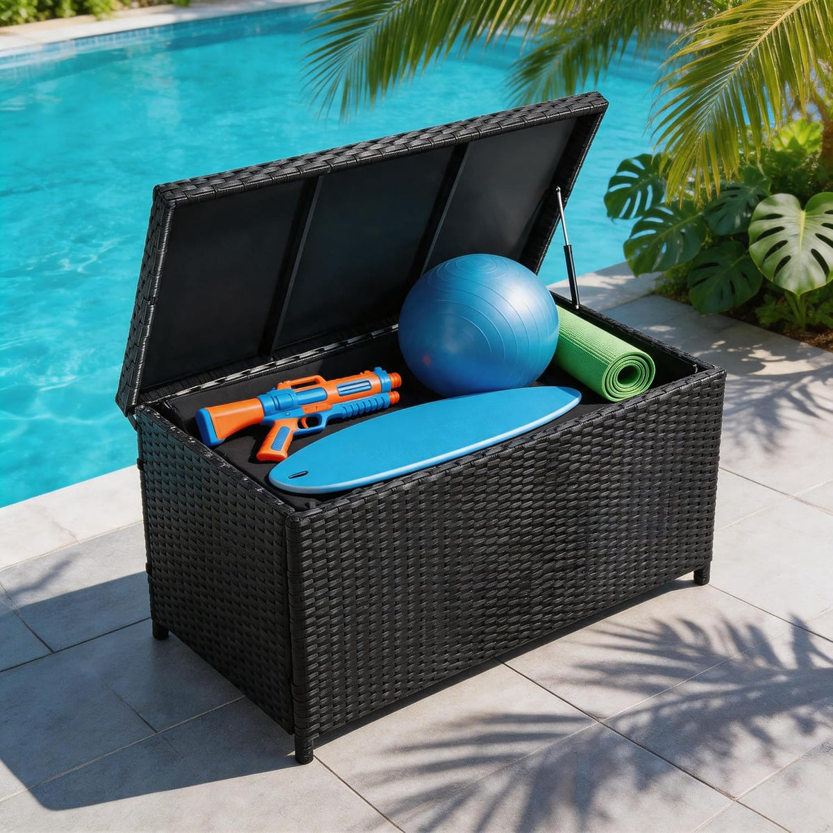 sundale 70 gallon oudoor deck box, large rattan, view 9