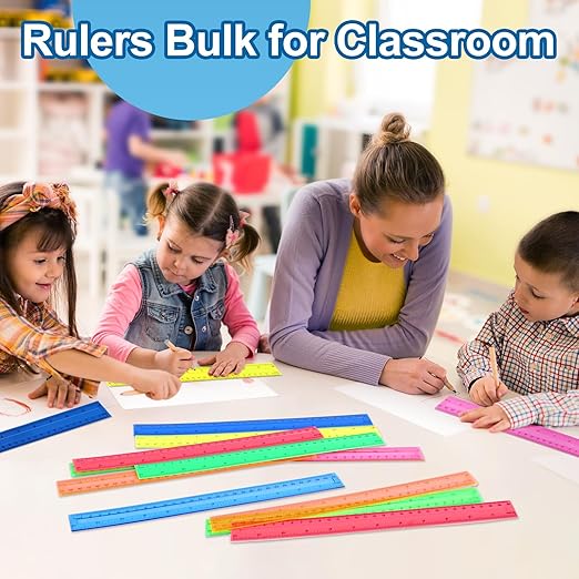 12 Inch Plastic Rulers, 32 Pack Assorted Colors Transparent Ruler Bulk - Image 7