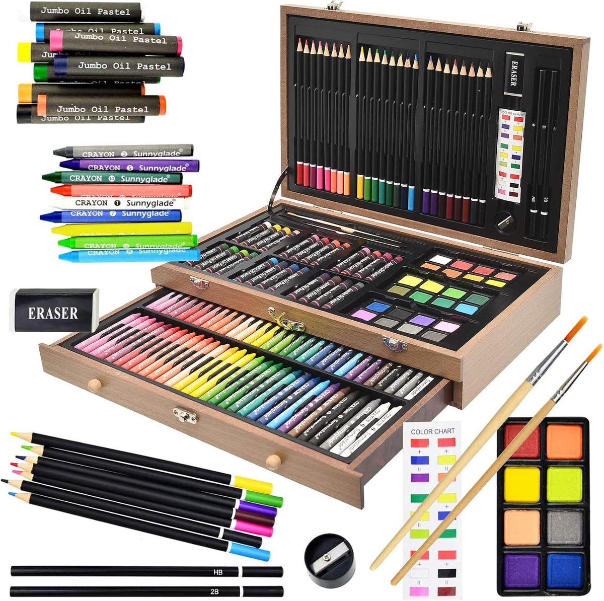 sunnyglade 145 piece deluxe art set wooden art, main product view