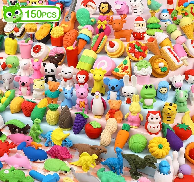 150 Pack Animal Erasers for Kids Bulk Pull Apart 3D Puzzle Erasers Treasure Box by HINZER