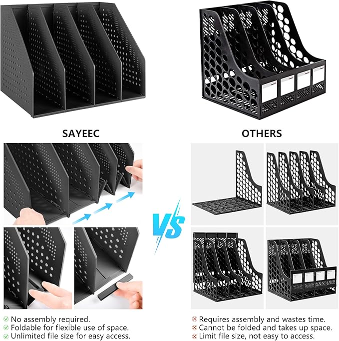 SAYEEC Collapsible Magazine Holder Plastic Desktop 4 Compartment File Rack - Image 6
