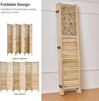 Svimi Folding Room Divider, 66.9 Inch 6 Panels Wood Carved Privacy Screens - Image 5