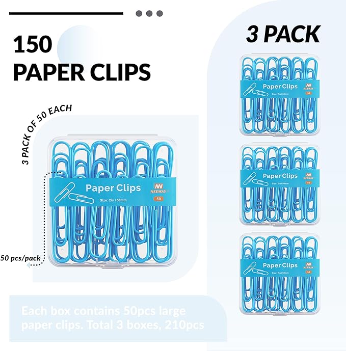 NEEWAY Colorful Large Paper Clips, 2 Inch Jumbo Paper Clips, 3 Pack of 50 - Image 3