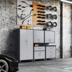 5-piece garage storage cabinets system heavy duty workshop, close-up detail