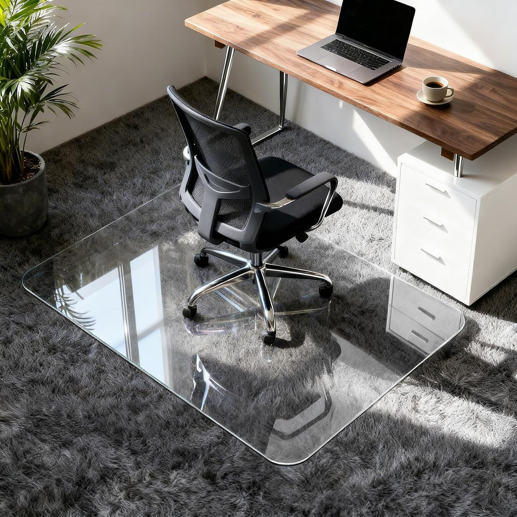 Vicwe Glass Chair Mat for Carpet, 32"x48" Tempered Glass Office Chair Mat | 1/5" Thick,Heavy Duty Chair Mat with Rounded and Polished Edges,Smooth Glide for Carpet & Hardwood Floor Protection,Ship Flat