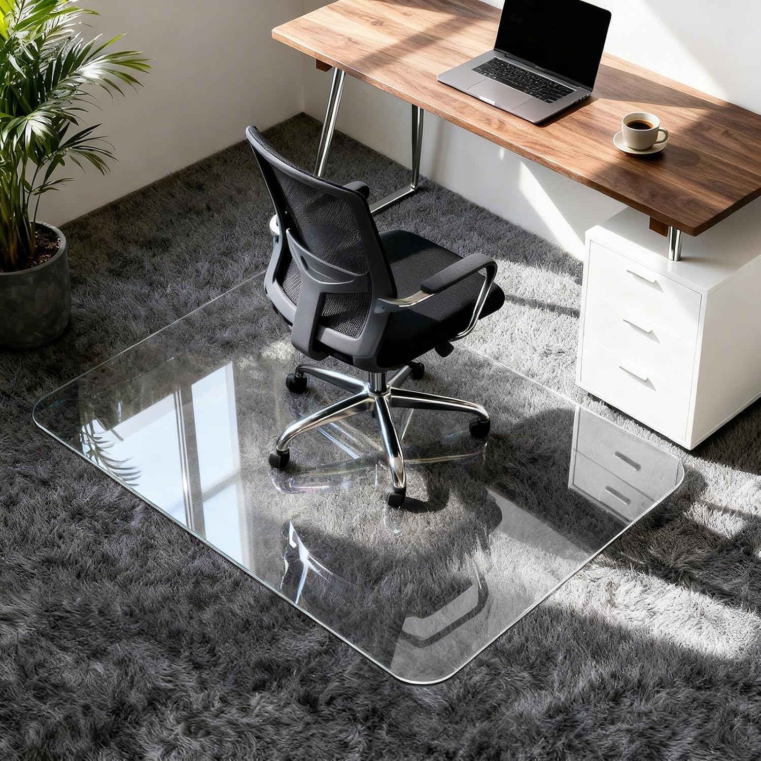 Vicwe Glass Chair Mat for Carpet, 32"x48" Tempered Glass Office Chair Mat | 1/5" Thick,Heavy Duty Chair Mat with Rounded and Polished Edges,Smooth Glide for Carpet & Hardwood Floor Protection,Ship Flat