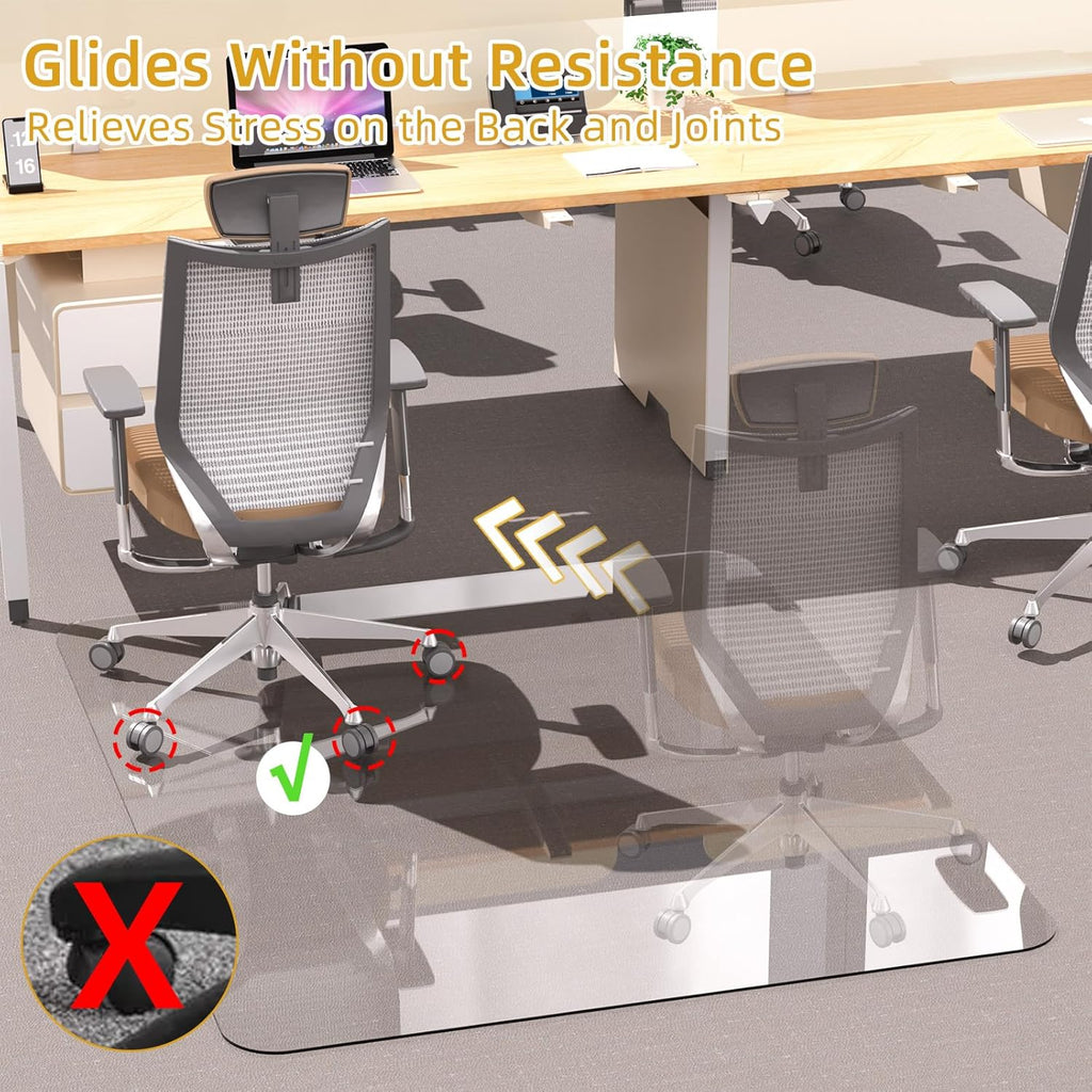 Tempered Glass Chair Mat 48" x 32",1/5" Thick for Office Desk,Rolling Chair Mat for Carpet, Odorless, Easy to Clean with 4 Non-Slip Pads for Carpet & Hardwood Floors