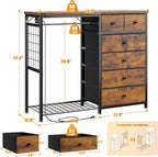 EnHomee 49.2" W Dresser with Hanging Rack & 6 Fabric Drawers – Wooden Top - Image 2