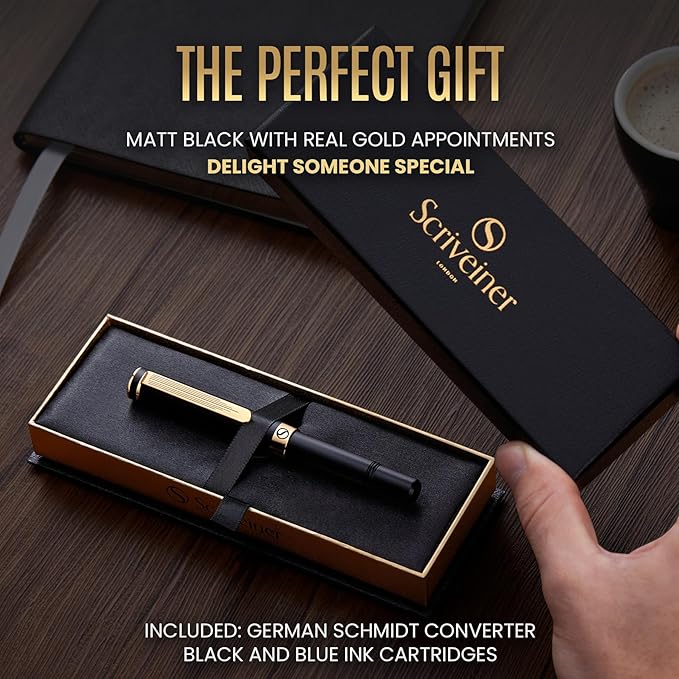 Scriveiner Luxury EDC Fountain Pen, Stunning Black Pocket Pen - Image 3