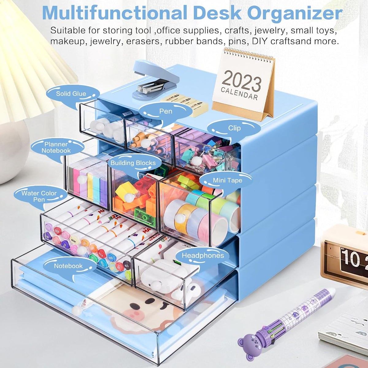 Desk Storage Organizer with 9 Drawers, 4 Tiers Stackable Desktop Craft Storag...