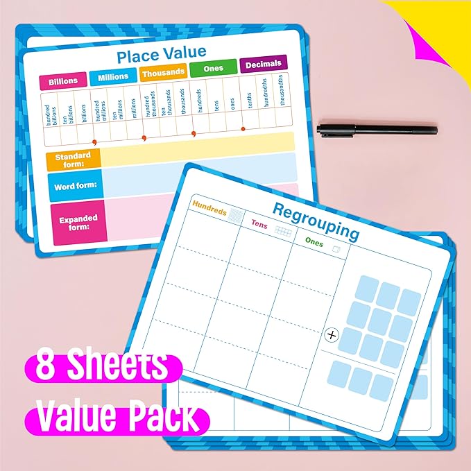 8 Packs Place Value Whiteboards, Double Sided Dry Erase Card Writable and - Image 2