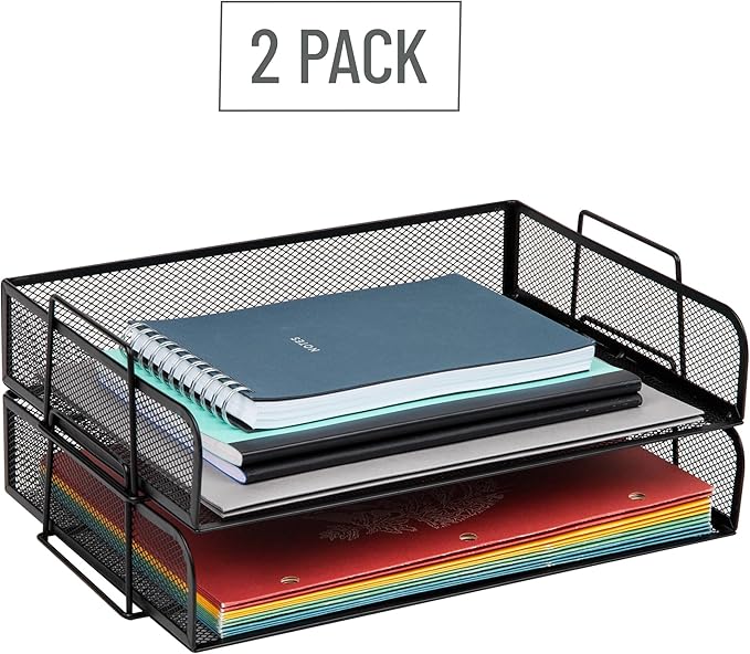 Mind Reader Stackable Paper Tray, Desktop Organizer, File Storage, Metal Mesh - Image 6