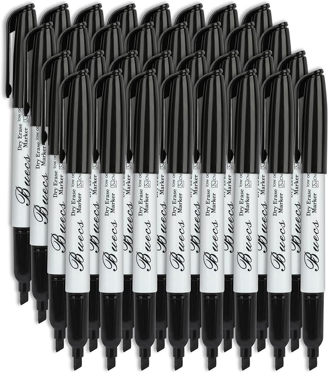 Buecs Black Dry Erase Markers, Chisel tip, Dry-Erase Boards, School Office by Buecs