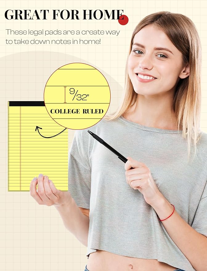 Yellow Note Pads 5x8 Small Legal Pads College Ruled Notepad - Image 3