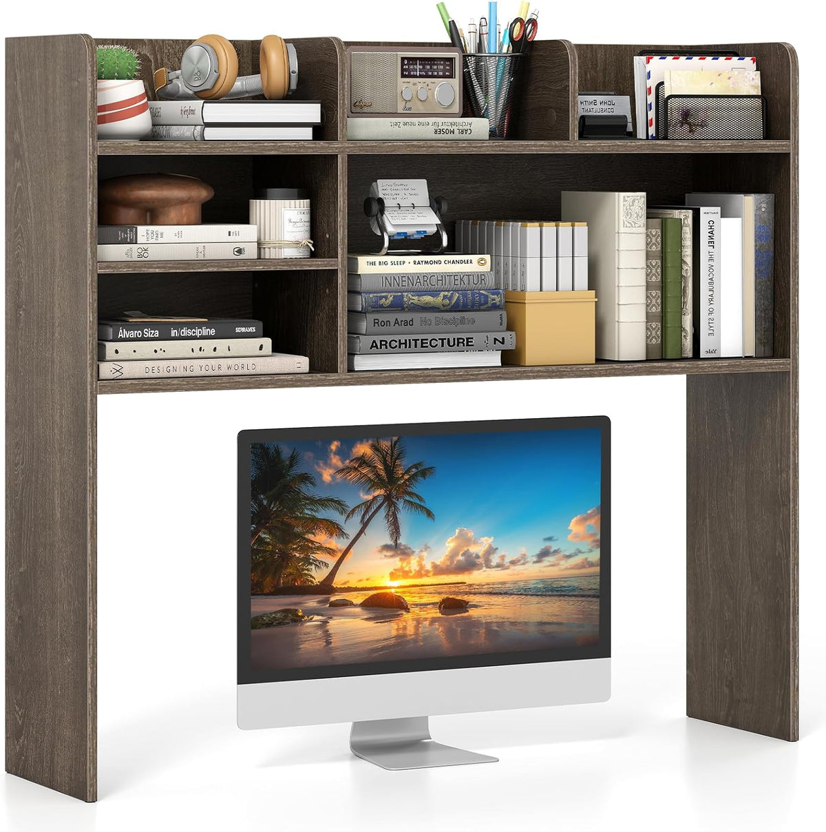 GIANTEX Desktop Bookshelf, 37" Desk Hutch Dorm for Computer Up to 32 Inc...