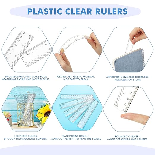 Zonon 500 Pcs 6 Inch Rulers Bulk Clear Plastic Flexible Straight Rulers - Image 5
