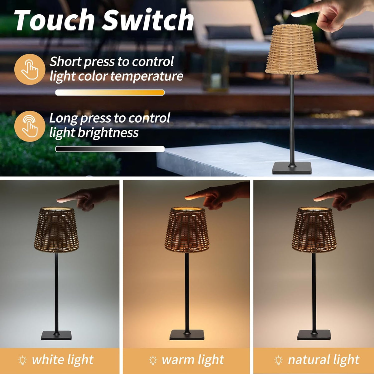 Mr. White Outdoor Waterproof Cordless Wireless Rechargeable Portable Top Touc...