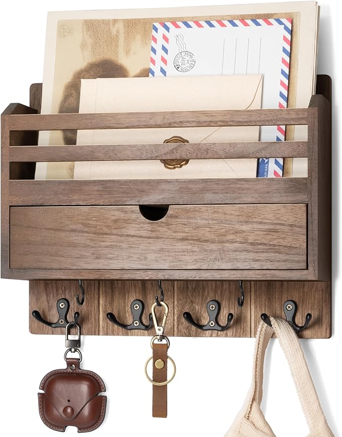Rebee Vision Farmhouse Wood Mail Organizer Wall Mount by REBEEVISION