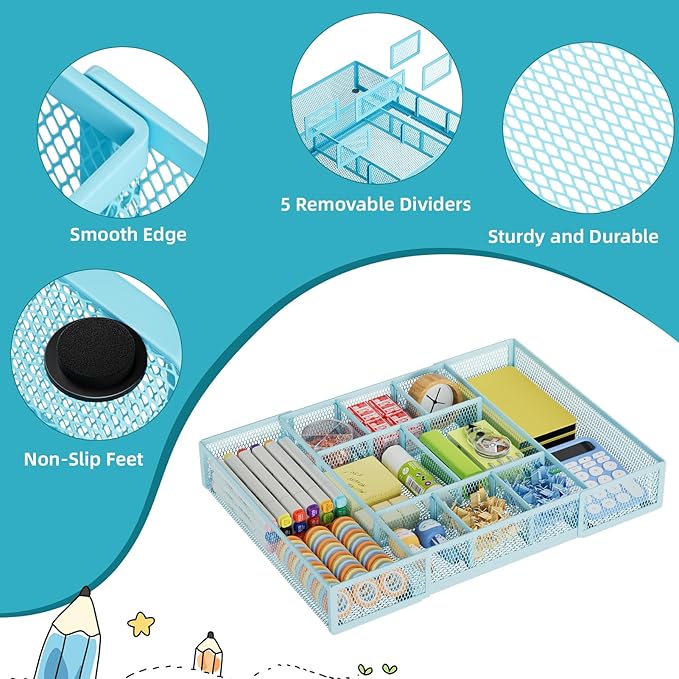 Marbrasse Expandable Desk Drawer Organizer, Mesh Drawer Organizer Tray - Image 6