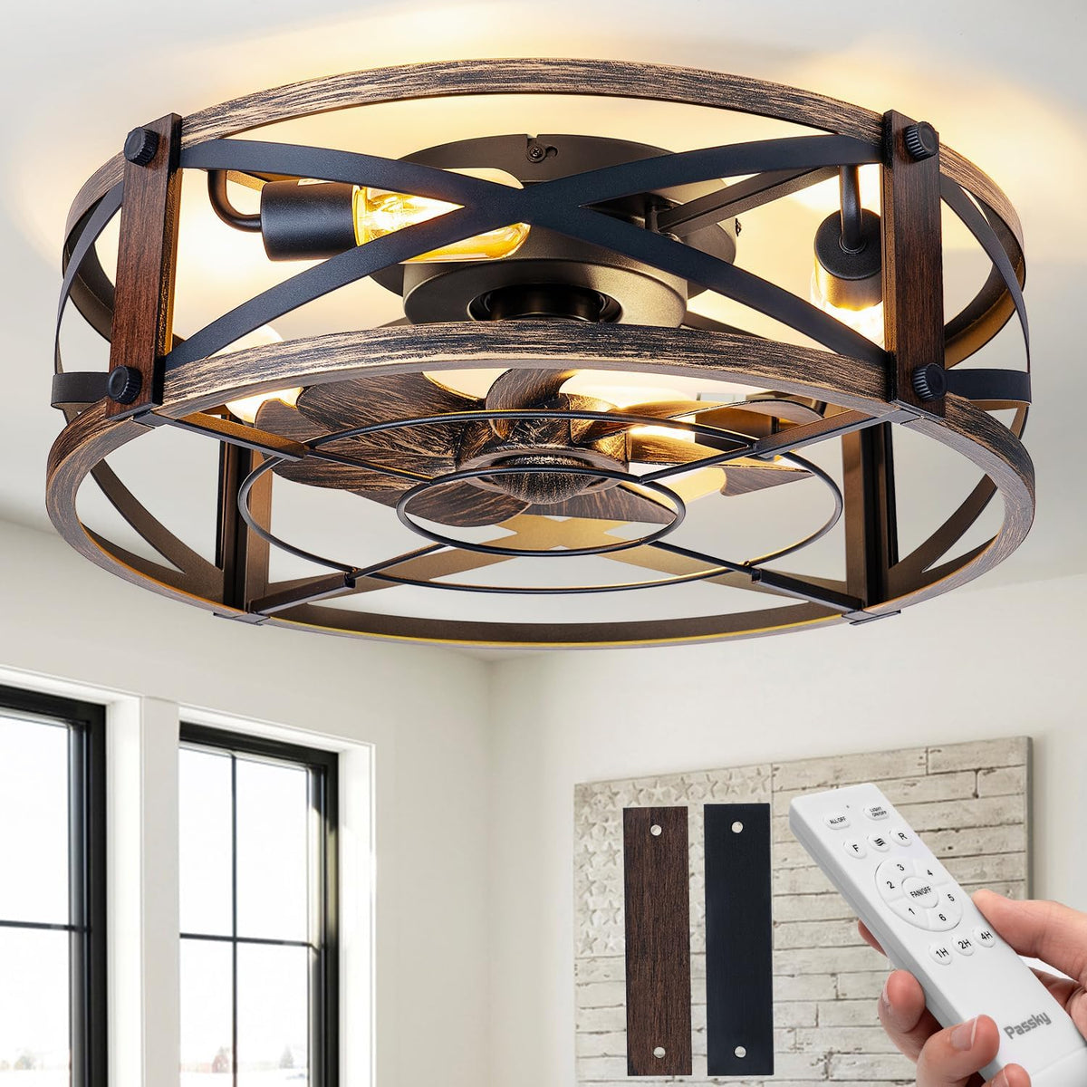 passky 20" caged ceiling fans with lights and, main product view