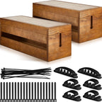 Hoteam 48 Pcs Wooden Cable Management Box Cable Organizer Box Set Power Strip
