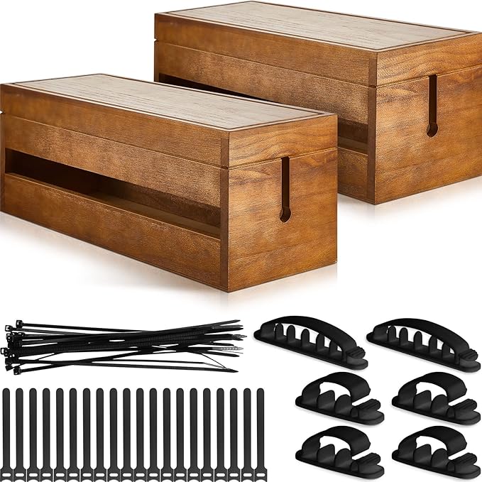 Hoteam 48 Pcs Wooden Cable Management Box Cable Organizer Box Set Power Strip by Hoteam