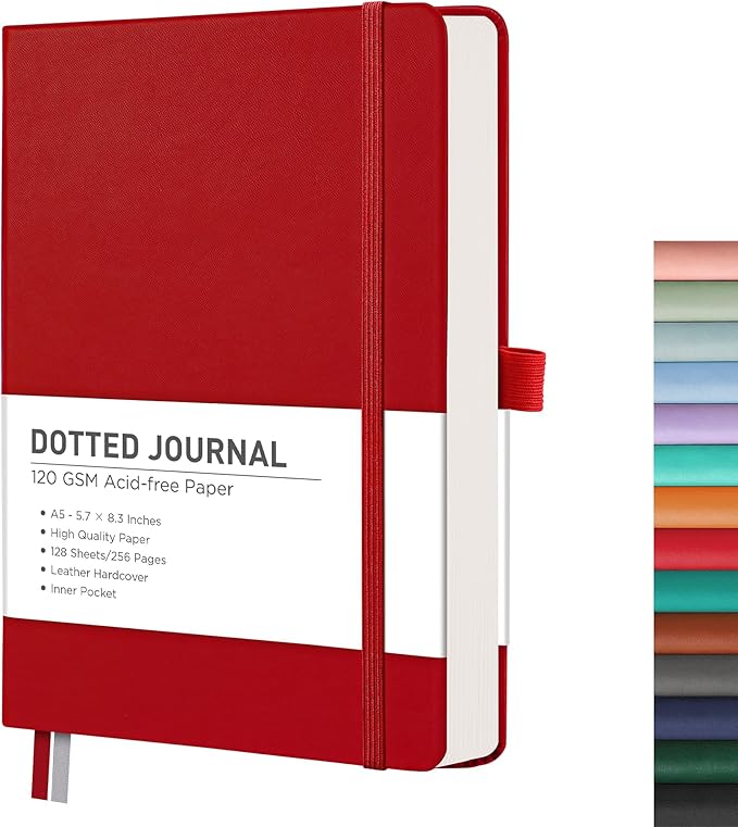 RETTACY Bullet Dotted Journal Notebook, 256 Pages, A5 Medium Size, Leather by RETTACY