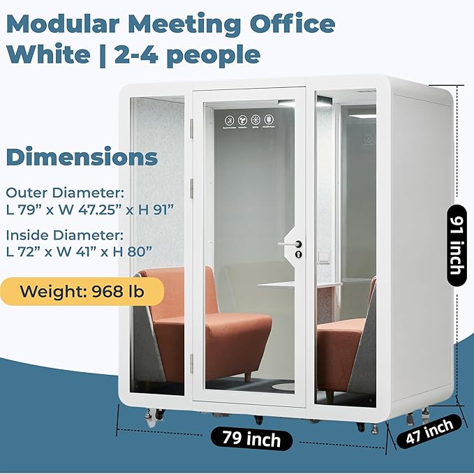 Mobile Office Pod Booth, Sound Pod, Large Space SoundProof Pod 2-4 People - Image 3
